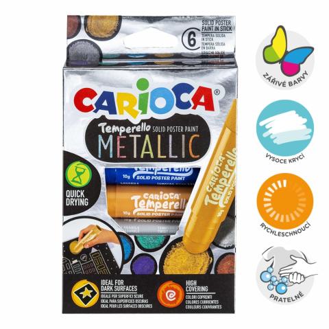 Barvy temperové suché twist Carioca v tyčince metalické 6barev